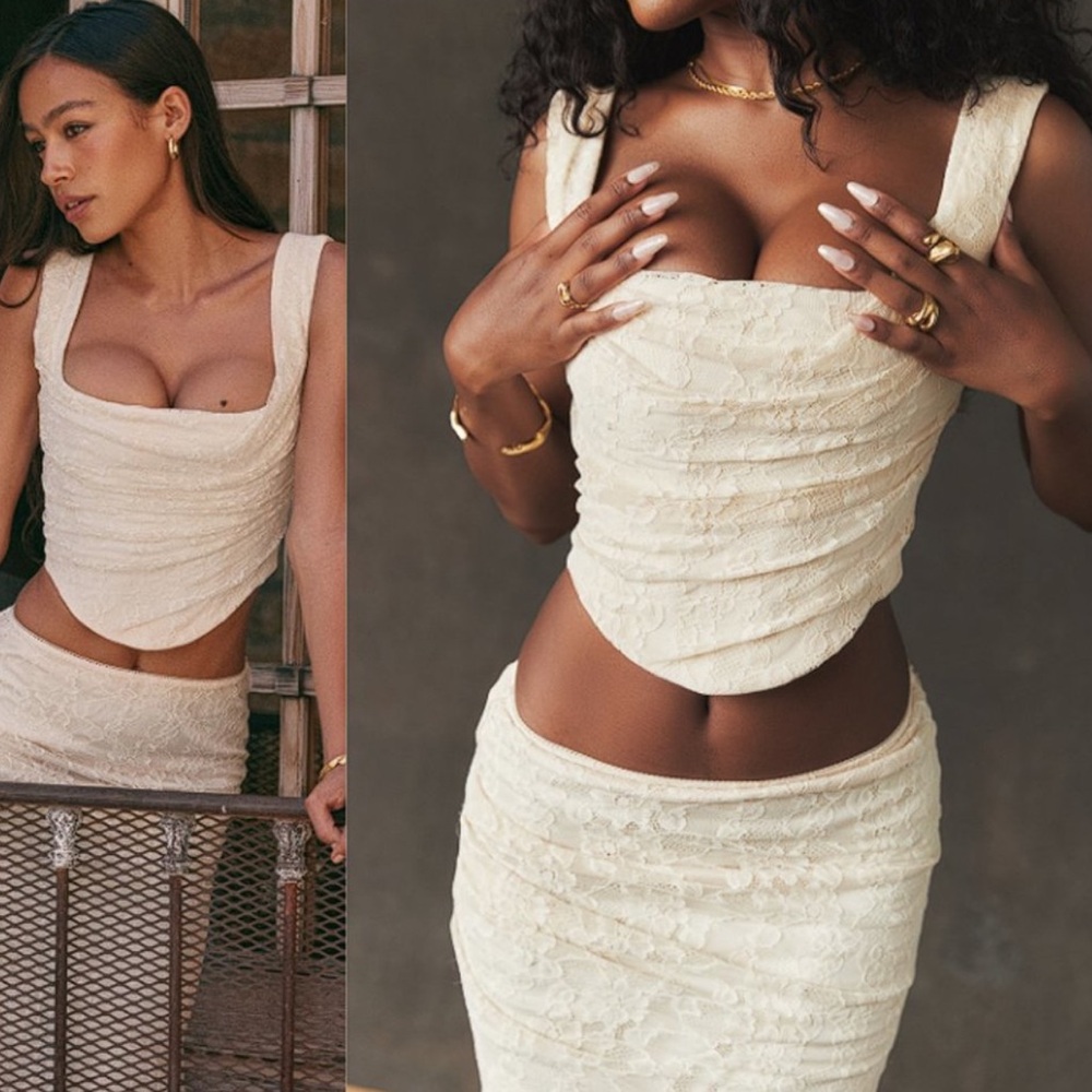 NWT House of CB Una vintage cream lace corset top